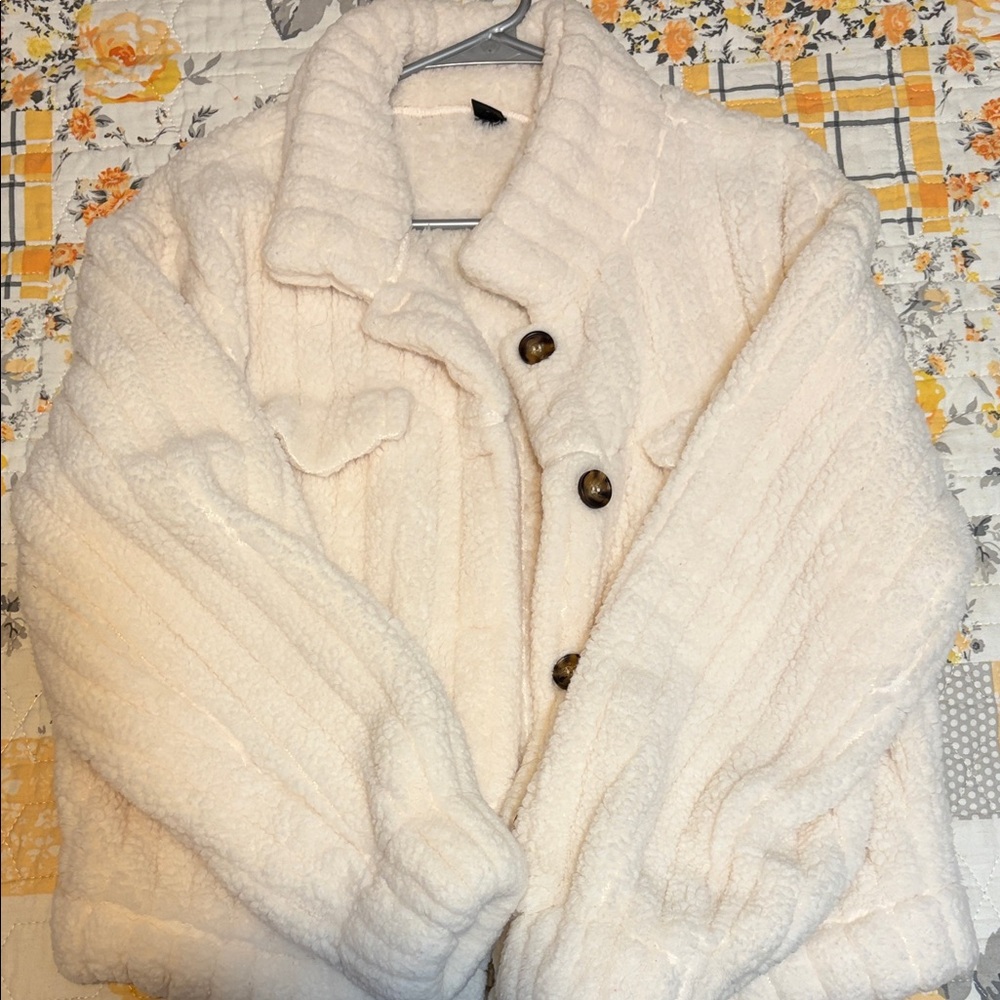 SHEIN Cream Teddy Jacket for Women